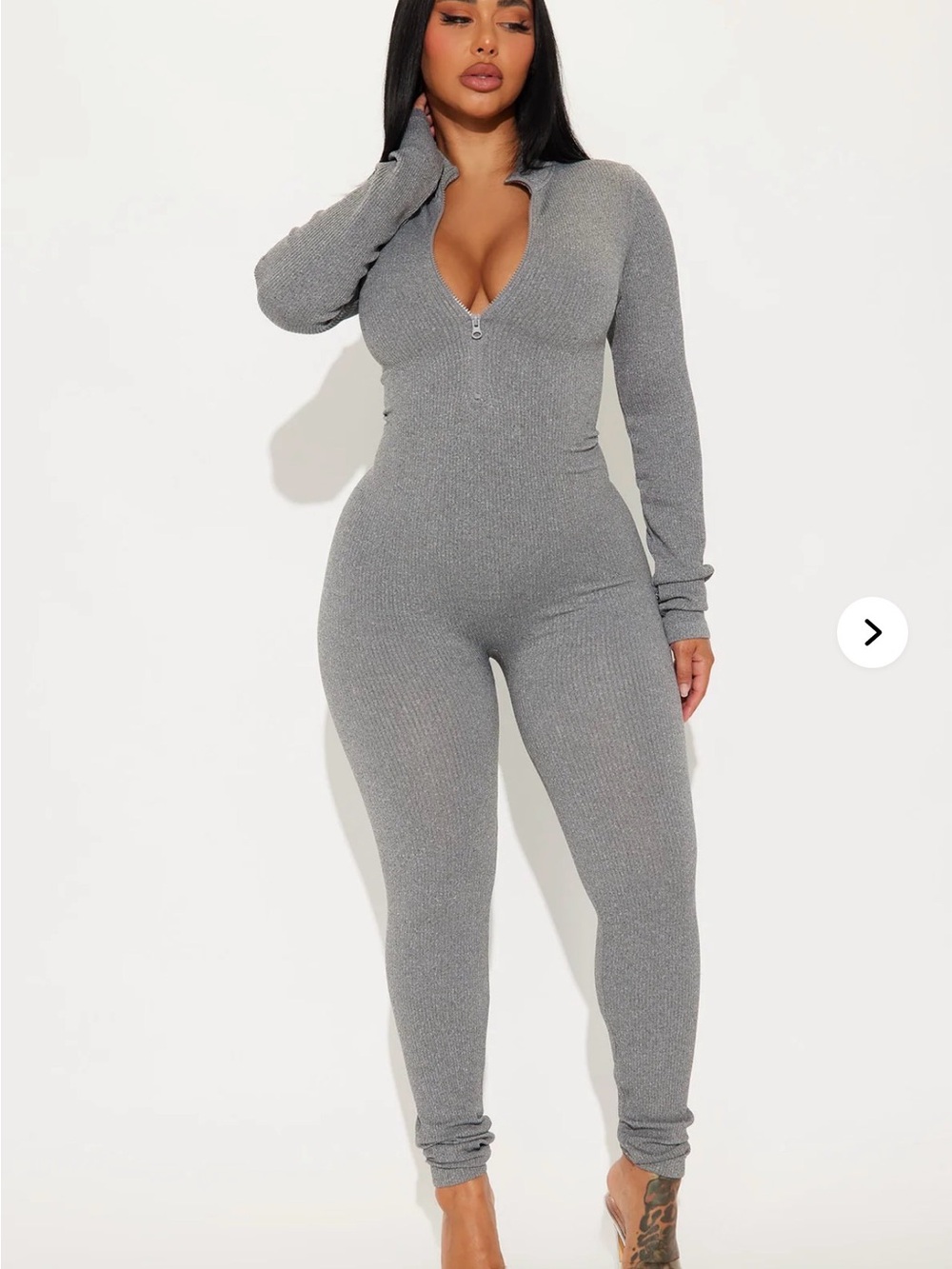 Ribbed Zip-Front Jumpsuit in Heather Gray